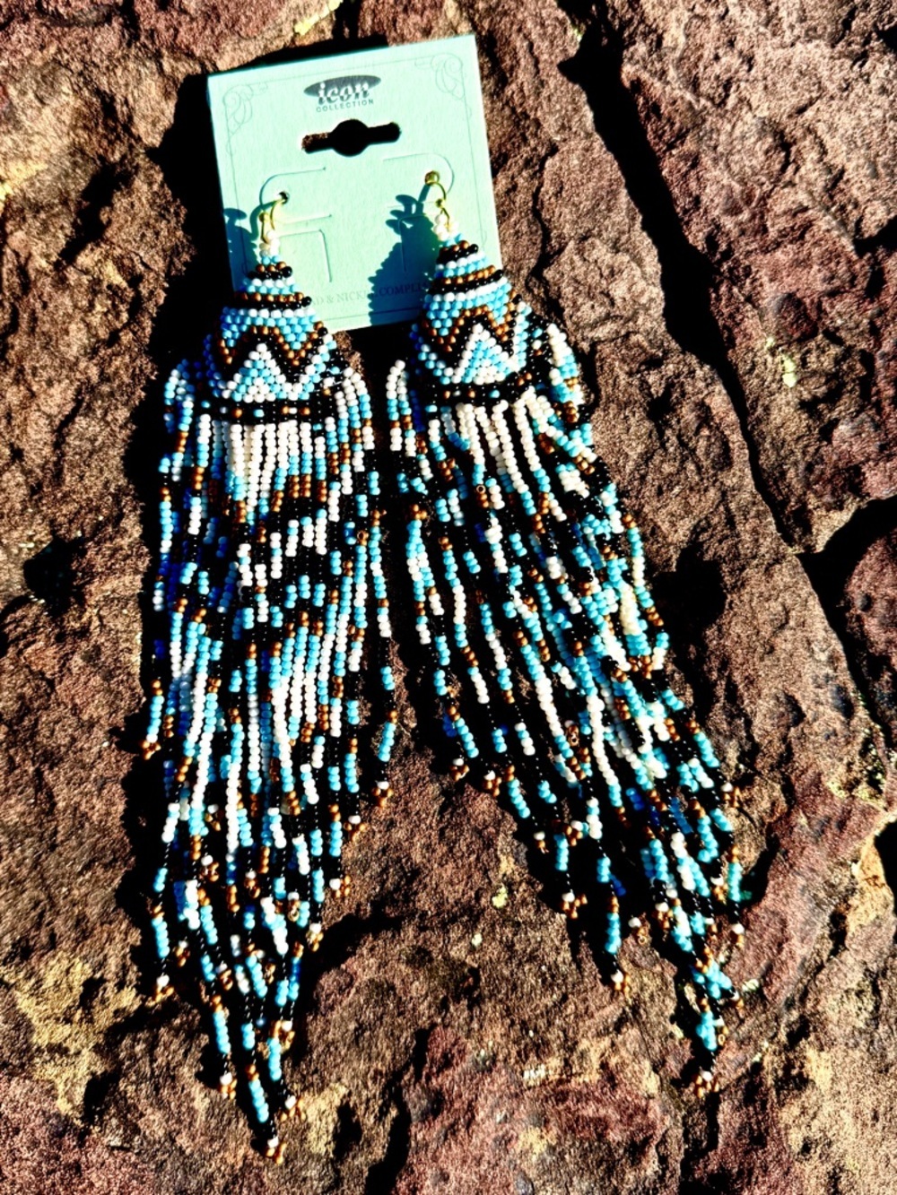 FOUNTAIN HILLS LIGHT BLUE MULTI SEED BEAD FRINGE EARRINGS